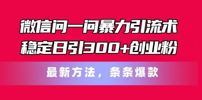 微信问一问暴力引流术，稳定日引300+创业粉，最新方法，条条爆款【揭秘】-LH资源分享网