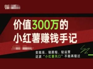 价值300万的小红书赚钱手记，变现高、链路短、轻运营，这波“小红薯风口”不能再错过-LH资源分享网