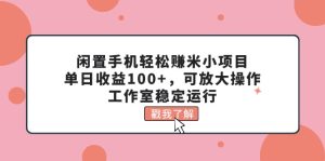 （11562期）闲置手机轻松赚米小项目，单日收益100+，可放大操作，工作室稳定运行-LH资源分享网