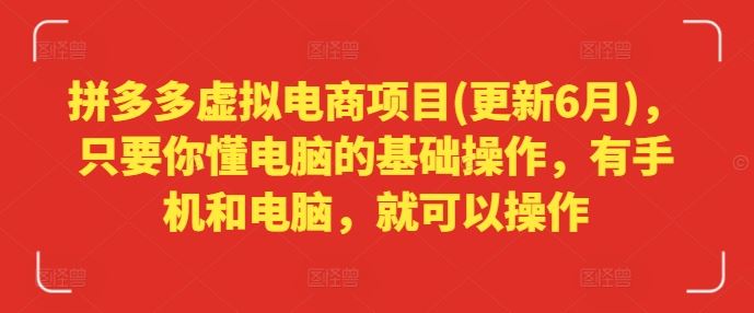 拼多多虚拟电商项目(更新6月)，只要你懂电脑的基础操作，有手机和电脑，就可以操作-LH资源分享网