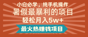 2024暑假最赚钱的项目，简单无脑操作，每单利润最少500+，轻松月入5万+-LH资源分享网