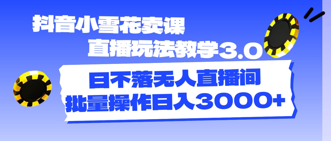 （11595期）抖音小雪花卖课直播玩法教学3.0，日不落无人直播间，批量操作日入3000+-LH资源分享网