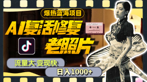 （11596期）暴热蓝海项目，AI复活修复老照片，流量大 变现快 一天收入1000+教程+素材-LH资源分享网