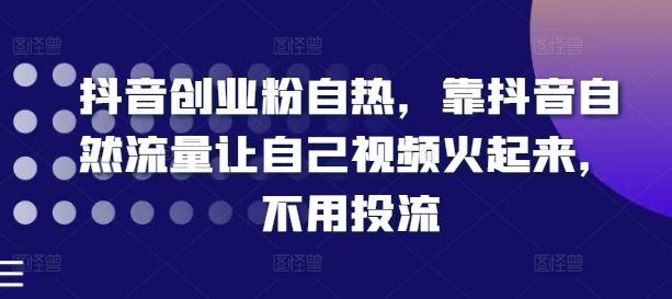 抖音创业粉自热，靠抖音自然流量让自己视频火起来，不用投流-LH资源分享网