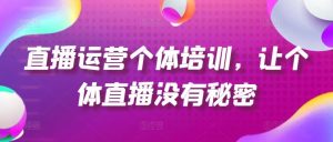 直播运营个体培训,让个体直播没有秘密,起号、货源、单品打爆、投流等玩法-LH资源分享网