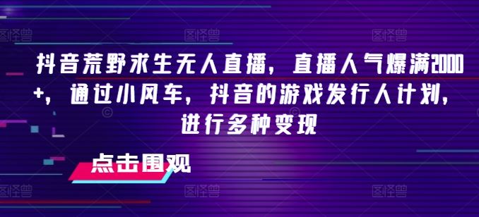 抖音荒野求生无人直播，直播人气爆满2000+，通过小风车，抖音的游戏发行人计划，进行多种变现【揭秘】-LH资源分享网