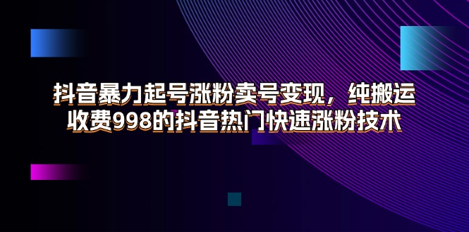 （11656期）抖音暴力起号涨粉卖号变现，纯搬运，收费998的抖音热门快速涨粉技术-LH资源分享网