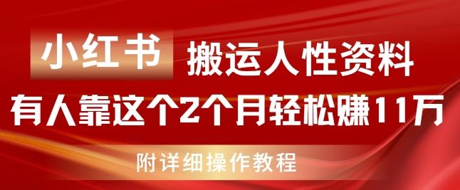 小红书搬运人性资料，有人靠这个2个月轻松赚11w，附教程【揭秘】-LH资源分享网