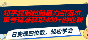 （11674期）知乎复制粘贴暴力引流术，单号精准获取400+创业粉，日变现四位数，轻松…-LH资源分享网