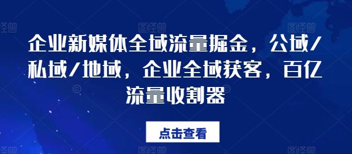 企业新媒体全域流量掘金，公域/私域/地域，企业全域获客，百亿流量收割器-LH资源分享网