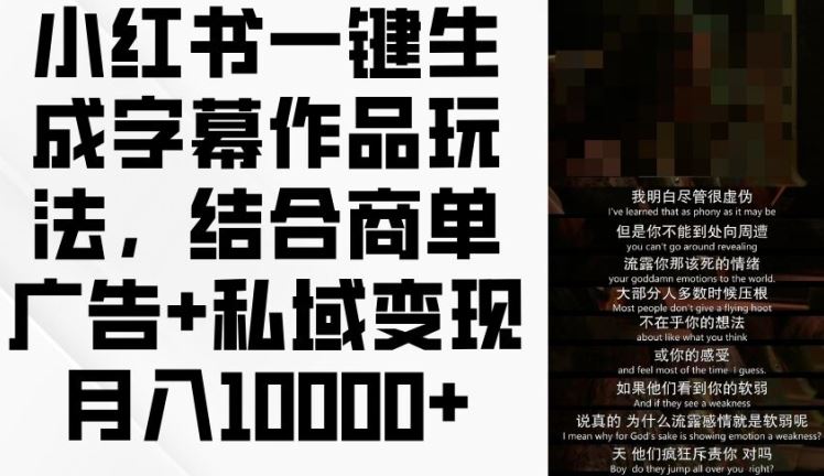 小红书一键生成字幕作品玩法，结合商单广告+私域变现月入1w+【揭秘】-LH资源分享网