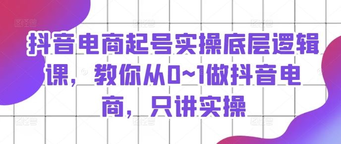 抖音电商起号实操底层逻辑课，教你从0~1做抖音电商，只讲实操-LH资源分享网