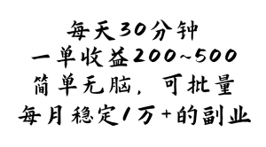 (11764期)每天30分钟,一单收益200~500,简单无脑,可批量放大,每月稳定1万+的…-LH资源分享网