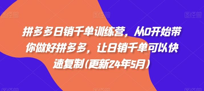 拼多多日销千单训练营，从0开始带你做好拼多多，让日销千单可以快速复制(更新24年7月)-LH资源分享网