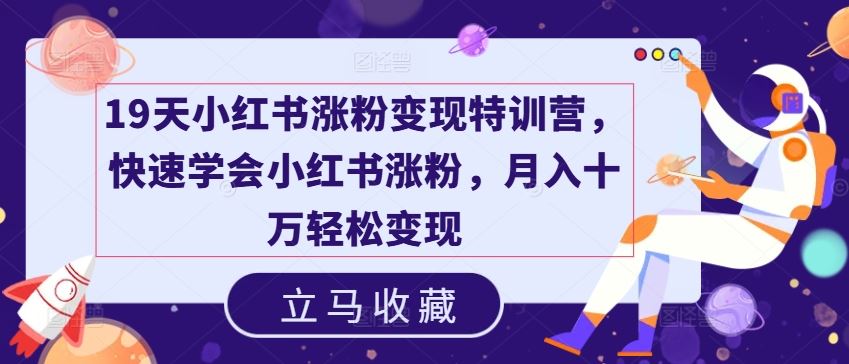 19天小红书涨粉变现特训营，快速学会小红书涨粉，月入十万轻松变现-LH资源分享网
