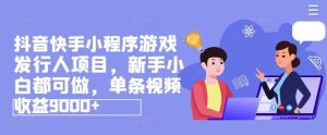 抖音快手小程序游戏发行人项目，新手小白都可做，单条视频收益9000+-LH资源分享网