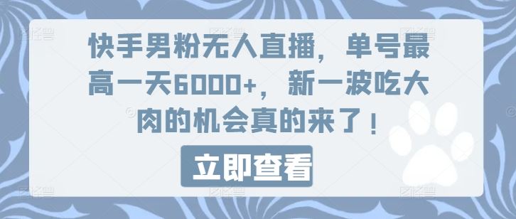 快手男粉无人直播，单号最高一天6000+，新一波吃大肉的机会真的来了-LH资源分享网