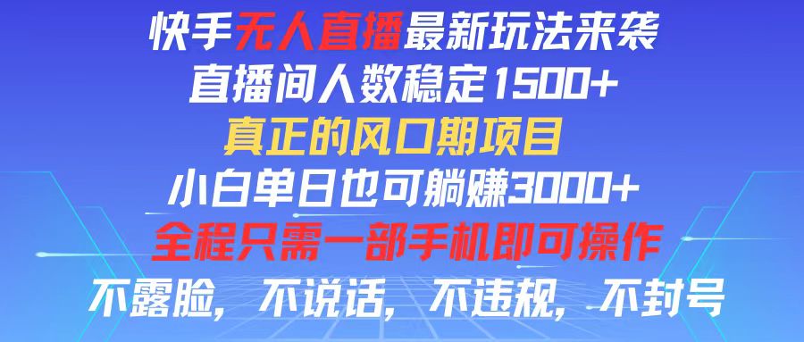 （11792期）快手无人直播全新玩法，直播间人数稳定1500+，小白单日也可躺赚3000+，…-LH资源分享网