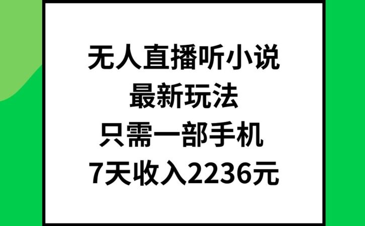 无人直播听小说最新玩法，只需一部手机，7天收入2236元【揭秘】-LH资源分享网