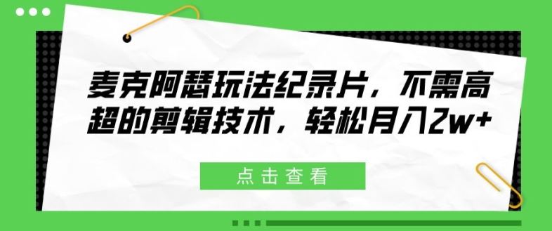 麦克阿瑟玩法纪录片，不需高超的剪辑技术，轻松月入2w+【揭秘】-LH资源分享网