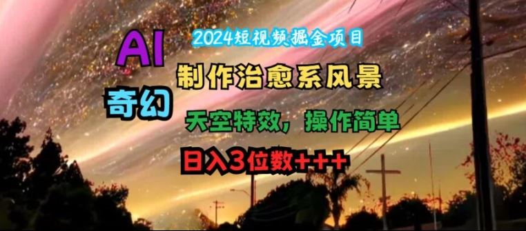 2024短视频掘金项目，AI制作治愈系风景，奇幻天空特效，操作简单，日入3位数【揭秘】-LH资源分享网