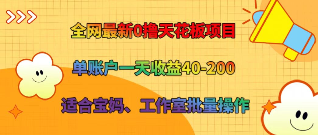 全网最新0撸天花板项目 单账户一天收益40-200 适合宝妈、工作室批量操作-LH资源分享网