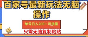 （11909期）百家号 单号一天收益200+，目前红利期，无脑操作最适合小白-LH资源分享网
