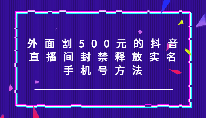 外面割500元的抖音直播间封禁释放实名/手机号方法！-LH资源分享网