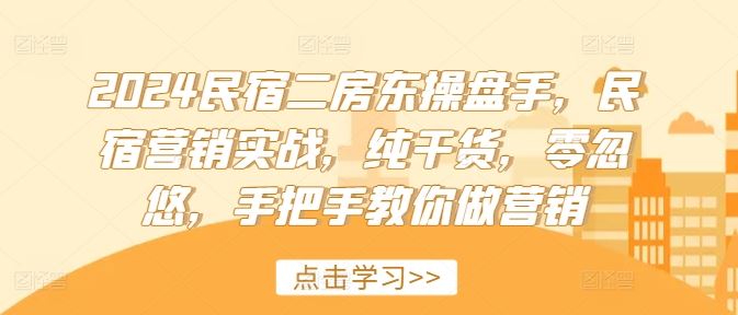 2024民宿二房东操盘手，民宿营销实战，纯干货，零忽悠，手把手教你做营销-LH资源分享网