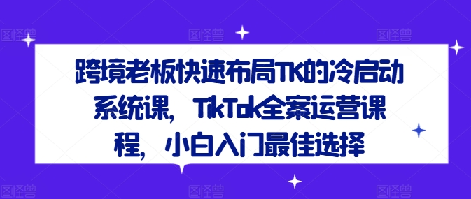 跨境老板快速布局TK的冷启动系统课，TikTok全案运营课程，小白入门最佳选择-LH资源分享网