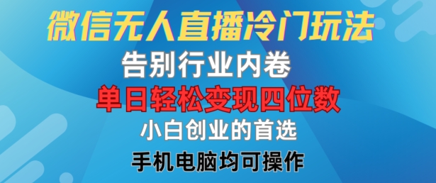 微信无人直播冷门玩法，告别行业内卷，单日轻松变现四位数，小白的创业首选-LH资源分享网
