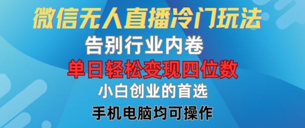微信无人直播冷门玩法，告别行业内卷，单日轻松变现四位数，小白的创业首选【揭秘】-LH资源分享网