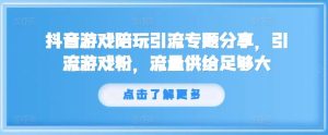抖音游戏陪玩引流专题分享，引流游戏粉，流量供给足够大-LH资源分享网