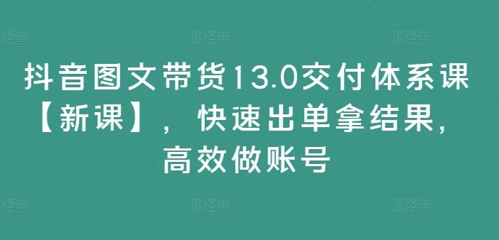 抖音图文带货13.0交付体系课【新课】，快速出单拿结果，高效做账号-LH资源分享网