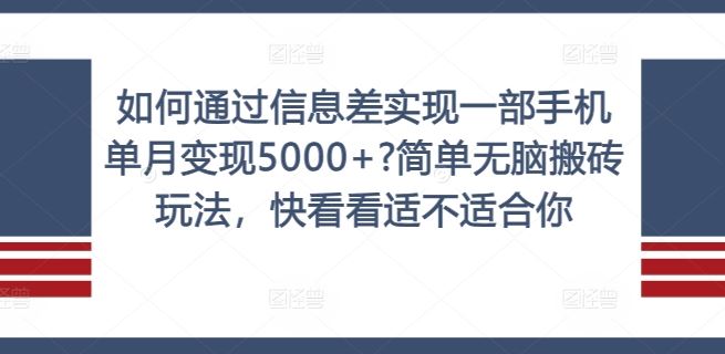 如何通过信息差实现一部手机单月变现5000+?简单无脑搬砖玩法，快看看适不适合你【揭秘】-LH资源分享网