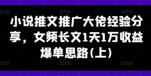 小说推文推广大佬经验分享，女频长文1天1万收益爆单思路(上)-LH资源分享网