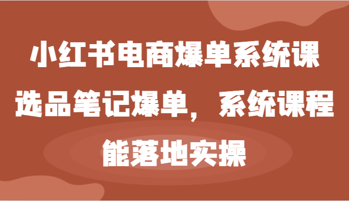 小红书电商爆单系统课-选品笔记爆单，系统课程，能落地实操-LH资源分享网