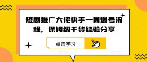 短剧推广大佬快手一周爆号流程，保姆级干货经验分享-LH资源分享网