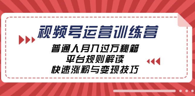 视频号运营训练营：普通人月入过万秘籍，平台规则解读，快速涨粉与变现-LH资源分享网