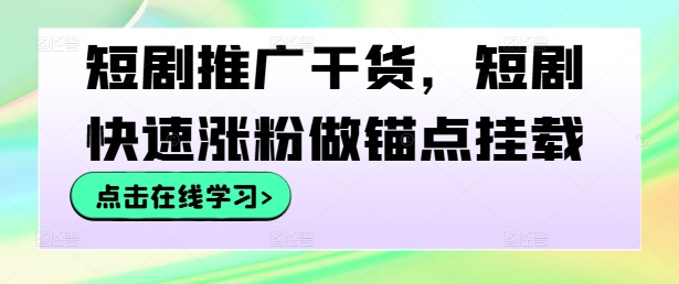 短剧推广干货，短剧快速涨粉做锚点挂载-LH资源分享网