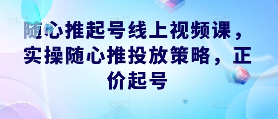 随心推起号线上视频课，实操随心推投放策略，正价起号-LH资源分享网