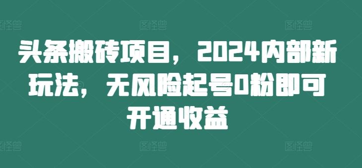 头条搬砖项目，2024内部新玩法，无风险起号0粉即可开通收益-LH资源分享网