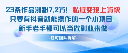 抖音私域项目23条作品涨粉7.2W，私域变现1W-LH资源分享网