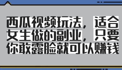 西瓜视频玩法，适合女生做的副业，只要你敢露脸就有收益-LH资源分享网