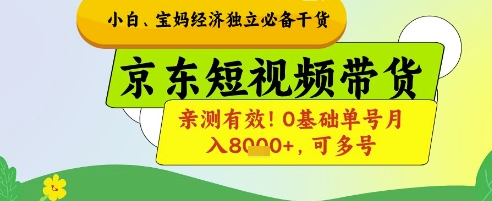 小白宝妈经济独立必备干货，京东短视频带货，亲测有效!0基础单号月入8k+，可多号【揭秘】-LH资源分享网