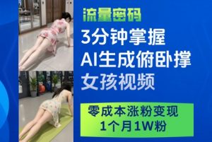 3分钟掌握AI生成俯卧撑女孩视频，零成本涨粉变现，1个月1W粉-LH资源分享网