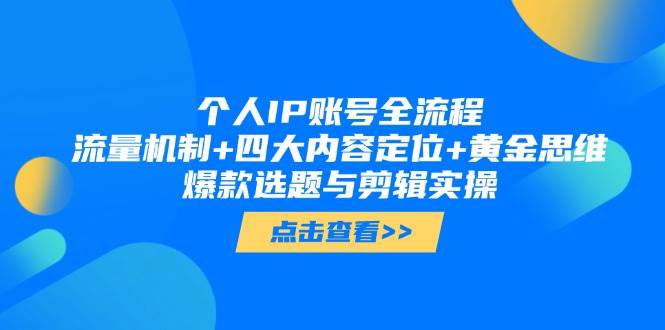 个人IP账号全流程：流量机制+四大内容定位+黄金思维, 爆款选题与剪辑实操-LH资源分享网