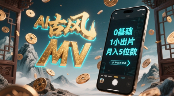 AI一键生成古风音乐MV，0剪辑基础1小时出片，多种变现渠道，一部手机月入5位数-LH资源分享网
