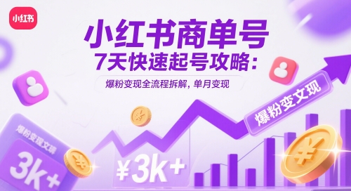 小红书商单号7天快速起号攻略：爆粉变现全流程拆解，单月变现3k+-LH资源分享网