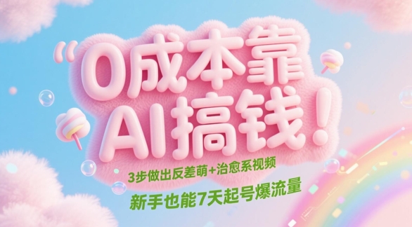 0成本靠AI搞钱！3步做出反差萌+治愈系视频，新手也能7天起号爆流量-LH资源分享网